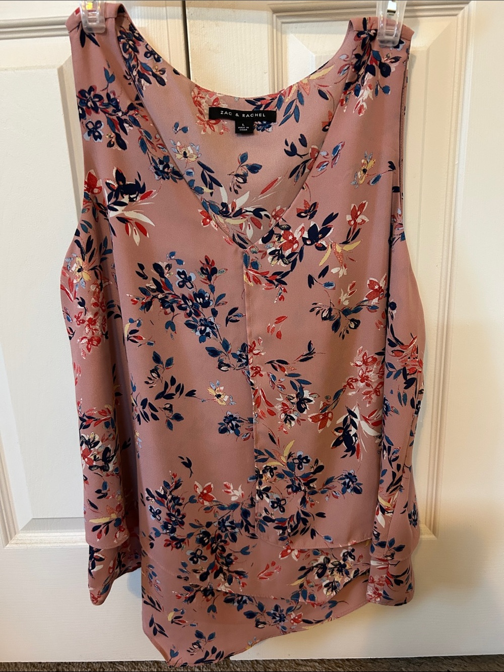 Zac & Rachel Mauve Floral V-Neck Tank with Navy & Red Accents